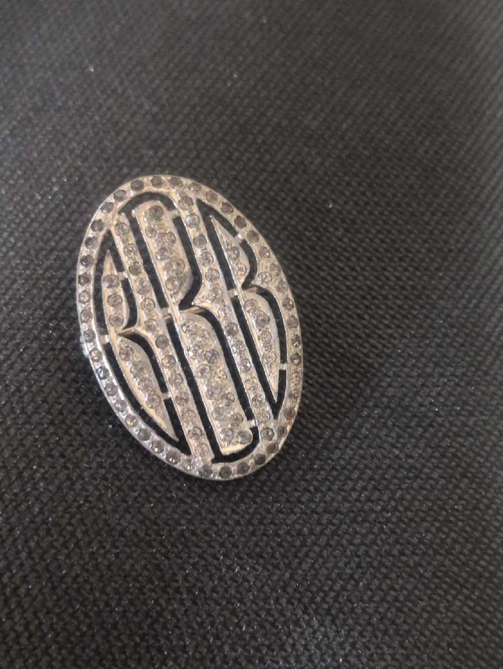 Silver-Tone Oval Monogram Pin with Crystals